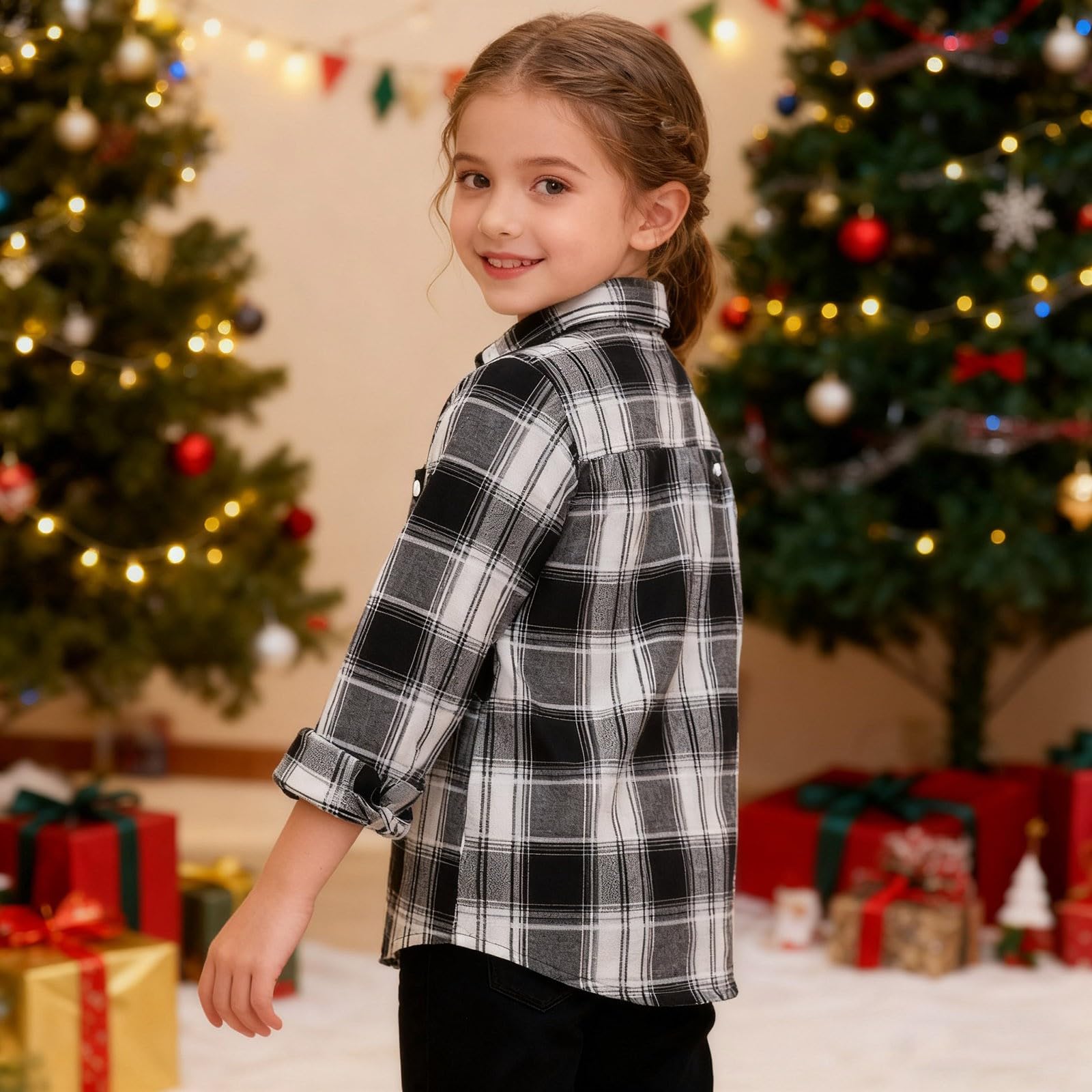 Camisa de manga larga a cuadros para niños y niñas, camisa clásica a cuadros para la escuela, cómoda, suave, casual