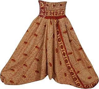 Women Boho Harem Yoga Pants, Red Floral High Waist Genie Pant S/M/L