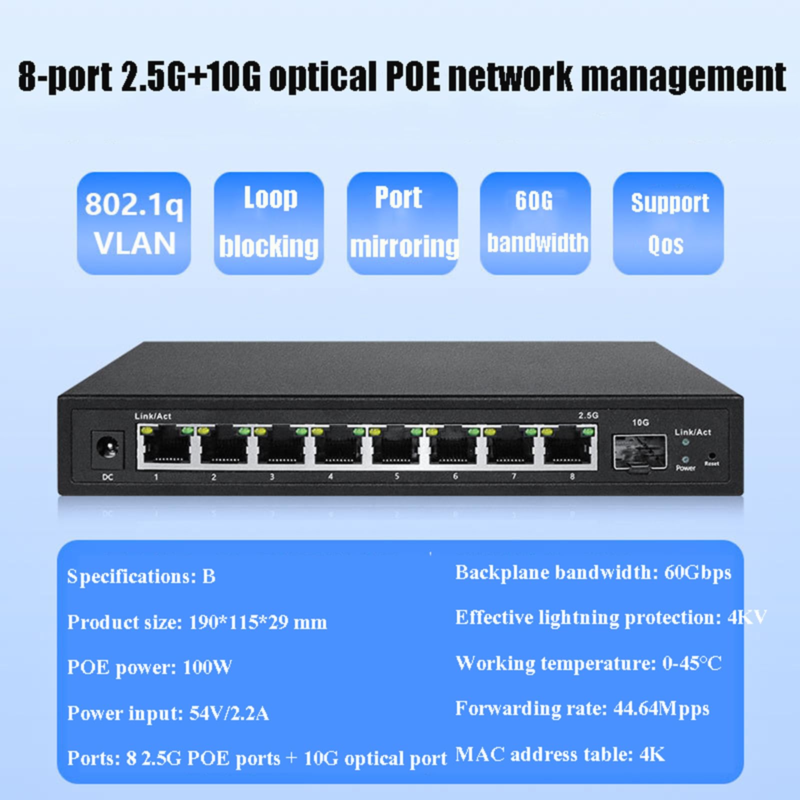 Switch gestito in rete a 8 porte 2.5G Switch Ethernet con porta Poe Splitter Internet hub ottico plug-and-play 10G,B
