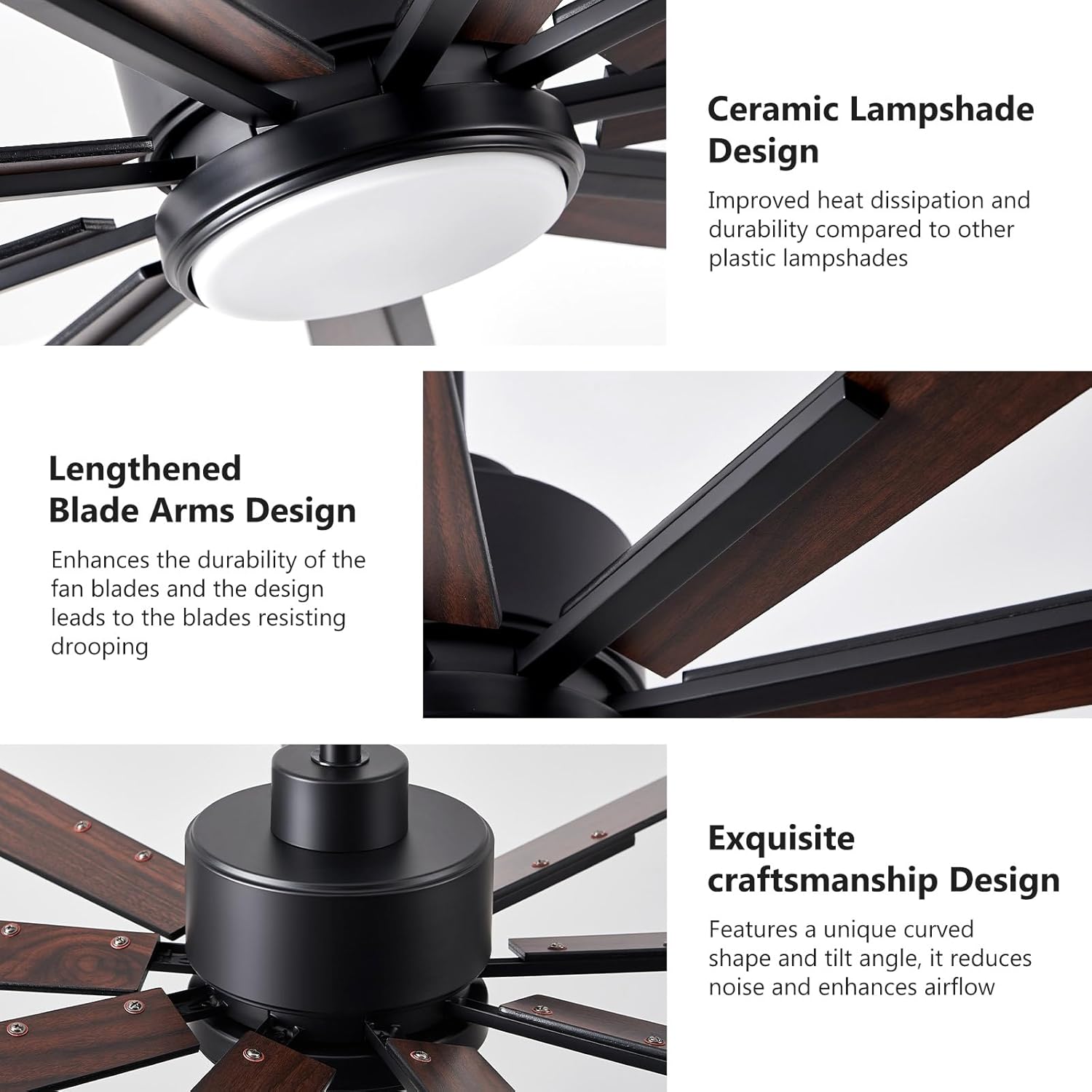 72 Inch Ceiling Fan with Lights, Large Outdoor Ceiling Fans, Modern Industrial Ceiling Fan 9 Blades for Great Room, Large Living Room Patio Farmhouse Damp Rated, Quiet Reversible DC Motor Dark Walnut