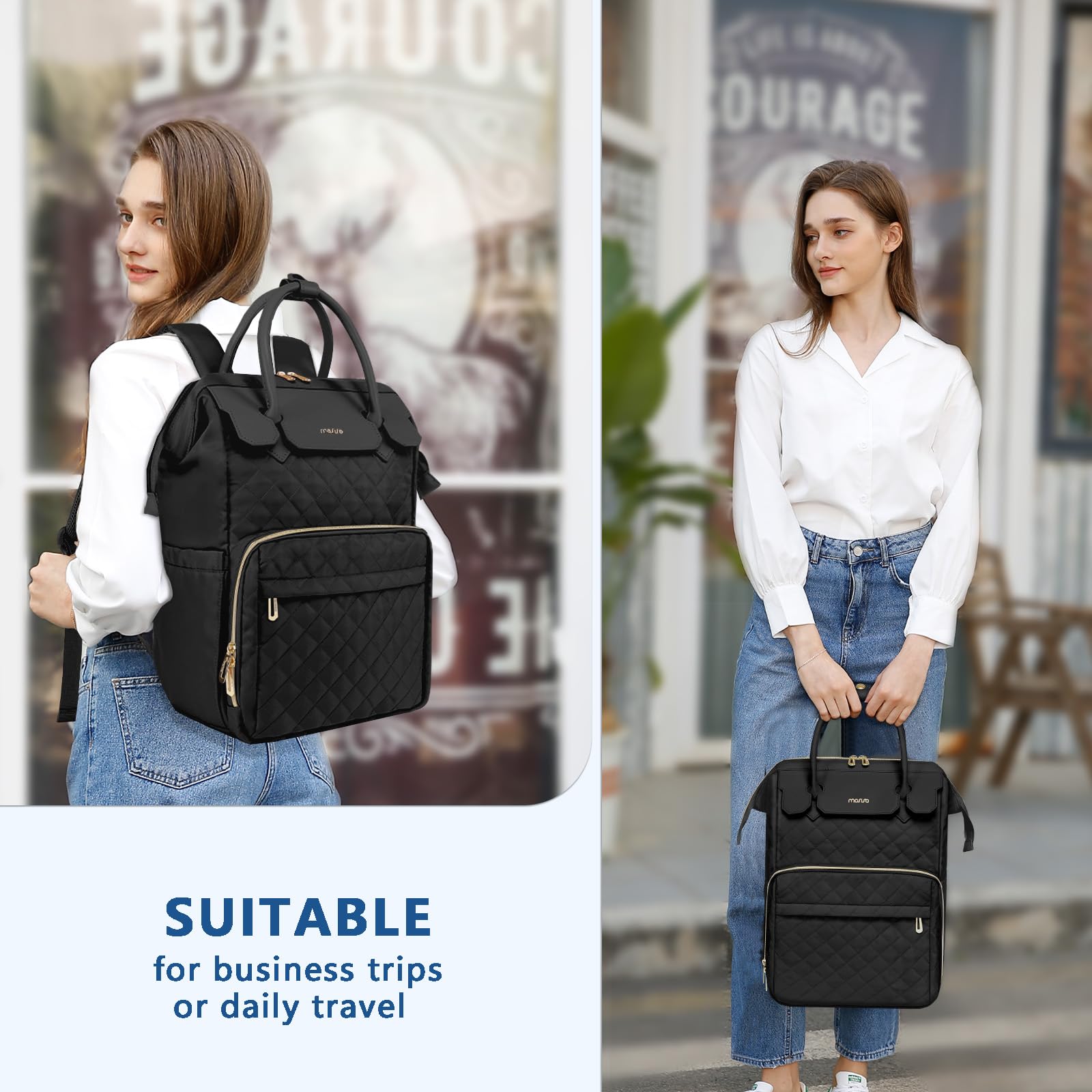MOSISO 15.6 Pollici Zaino Porta PC Donna e Uomo,Borsa Porta Laptop 15-16 Pollici,Trapuntato a Rombo Approvato il Volo Viaggio con Maniglia Pu,Zaino con Porta USB Universita,Lavoro e Affari, Nero