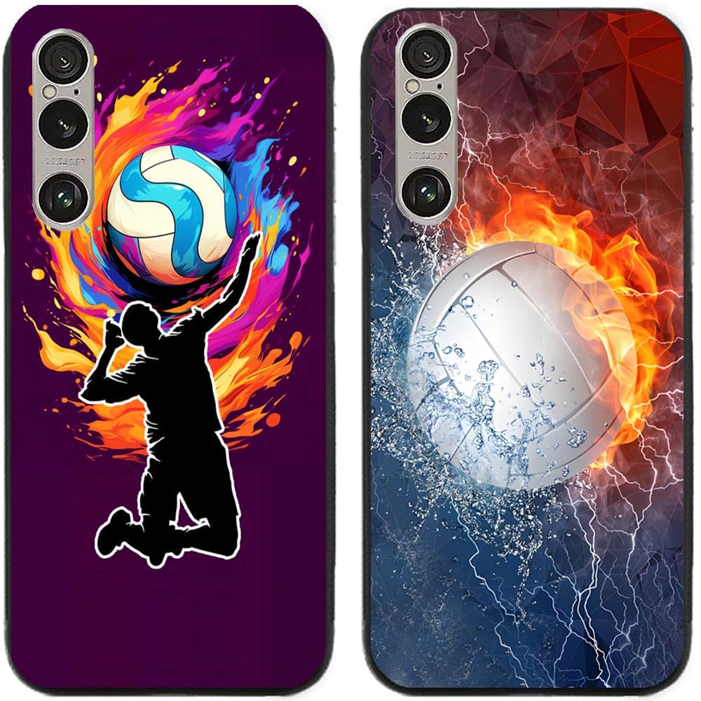 Case For Sony Xperia 1 VI / 1VI / 1-VI,Flame Volleyball Printed Durable Degradable TPU Silicone Gel Thin Back Phone Case Cover,2 Pcs/lot
