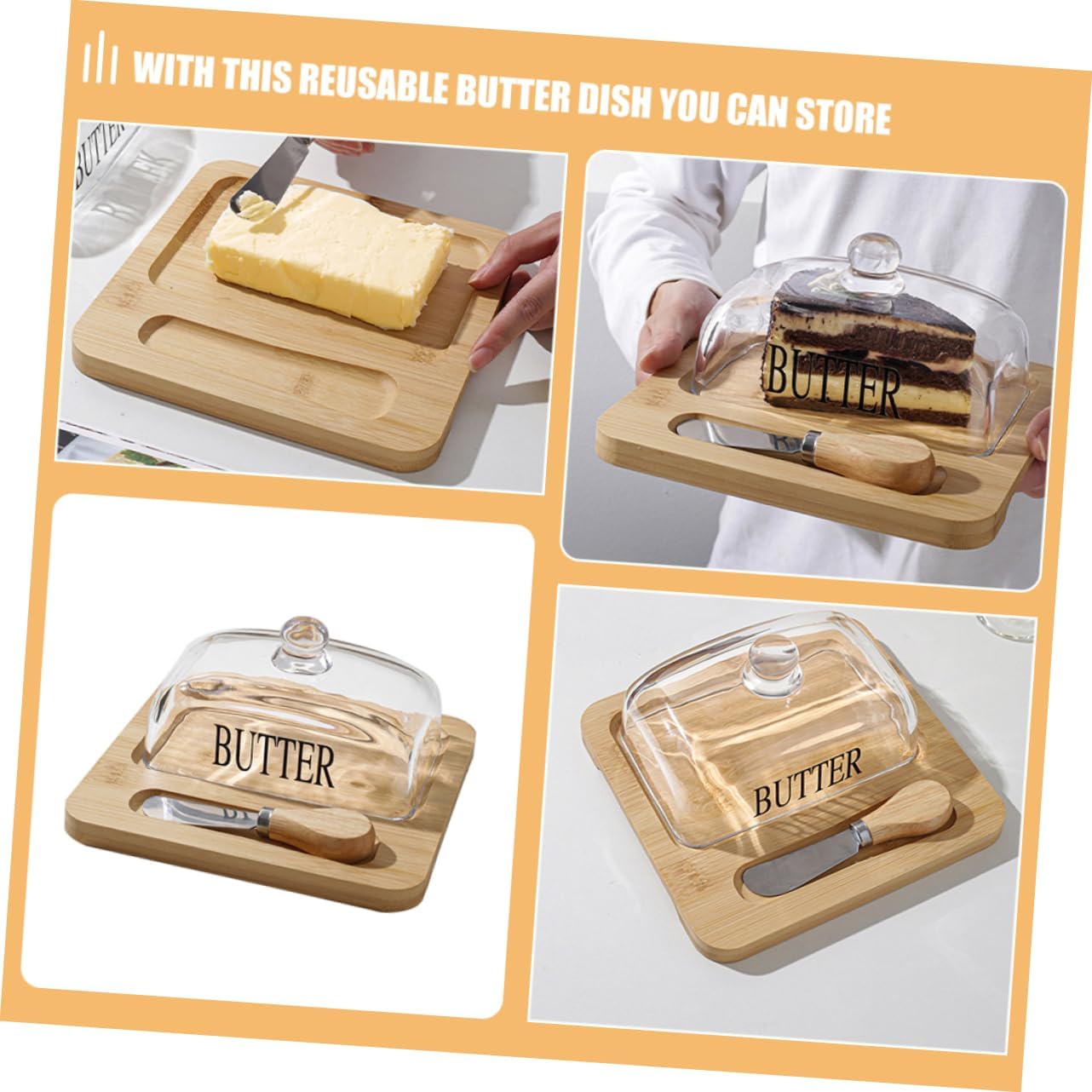 Unomor 1set Butter Holder Glass Dome and Knife Airtight Food Preservation Box for Refrigerator for Keeping Butter Fresh and Odor