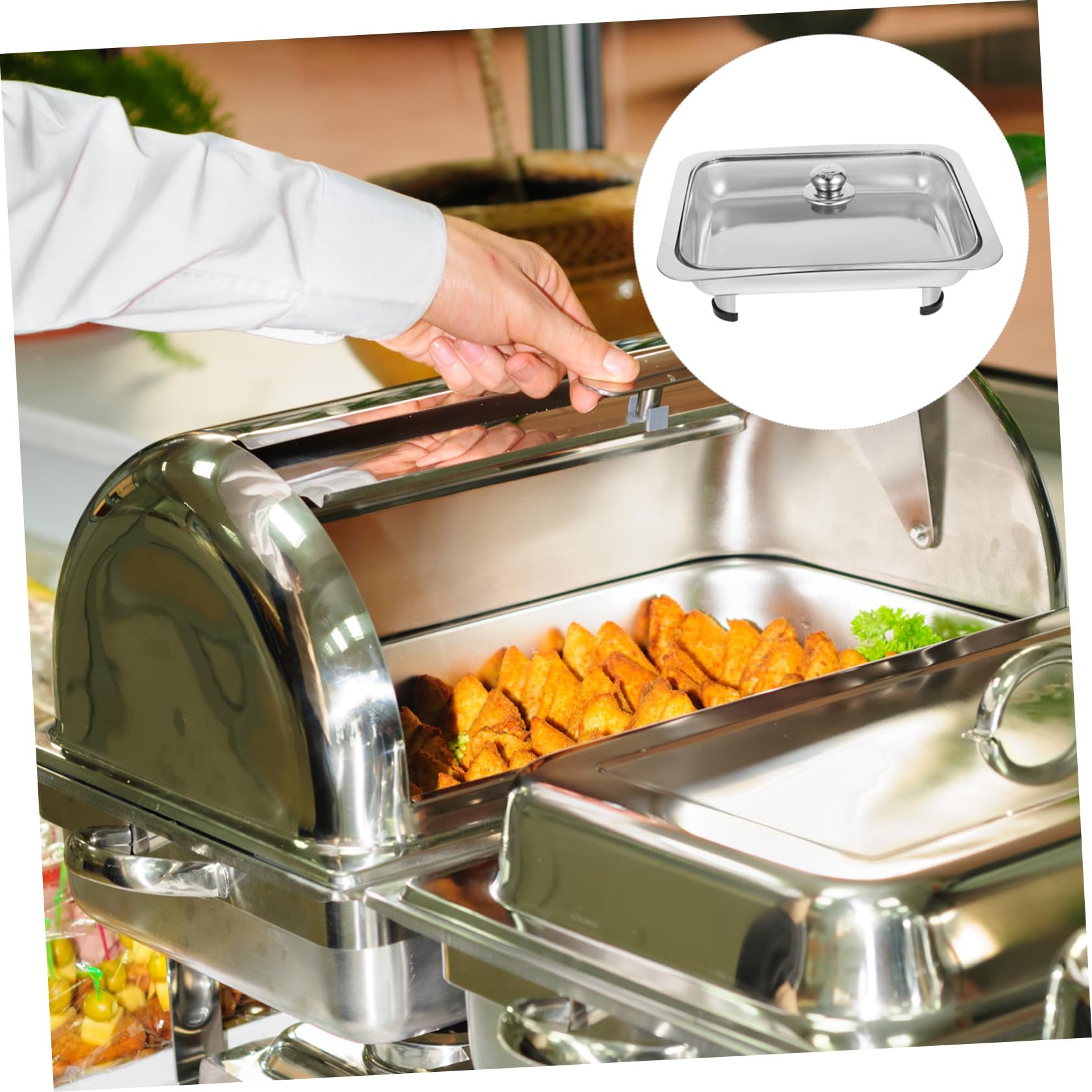 Protege Alimentos y Evita Suciedad Bandeja Rectangular con Tapa para Buffet de Acero Inoxidable Adecuado para Exhibición en Tiendas y Comedores