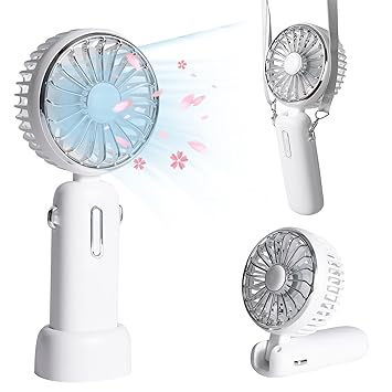 Faminnova Portable Fan - Neck Fan & Desk Fan & Hand Fan 3-in-1, 2000mAh Rechargeable Battery Operated Fan with Aromatherapy Tablet, Rotating Personal Fan with 3 Speeds for Outdoors and Indoors - White