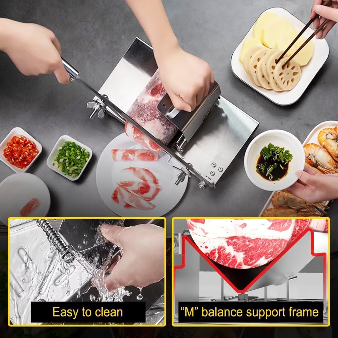 Manual Frozen Meat Slicer Meat Cutter Upgraded Stainless Steel Meat Cleavers Beef Mutton Roll Slicing Machine Vegetable Meat Slicer for Home Cooking Hotpot Shabu wg