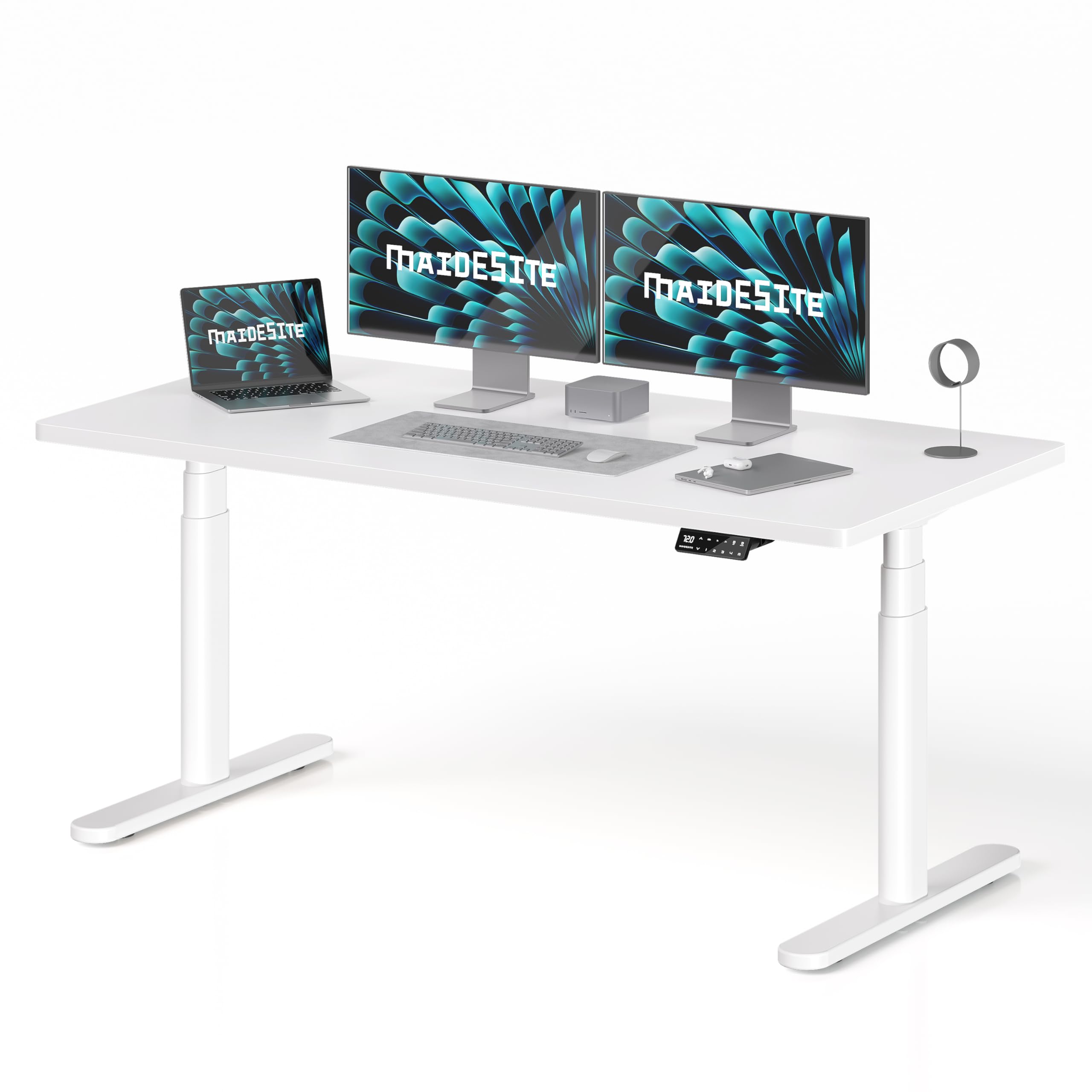 MAIDeSITe Elektrisch höhenverstellbarer Schreibtisch 160x80cm Ovale Beine Stehschreibtisch Energieeffizient‌, Leise Dualmotoren,Tragfähigkeit 180kg mit 4 Höhenspeicherein und Alarmfunktion-S2 Pro Art