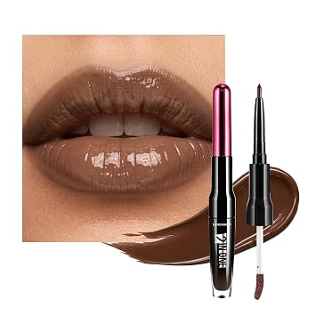 LANGMANNI 2-in-1 Lip Liner & Gloss Duo,Shade 08 Espresso Brown