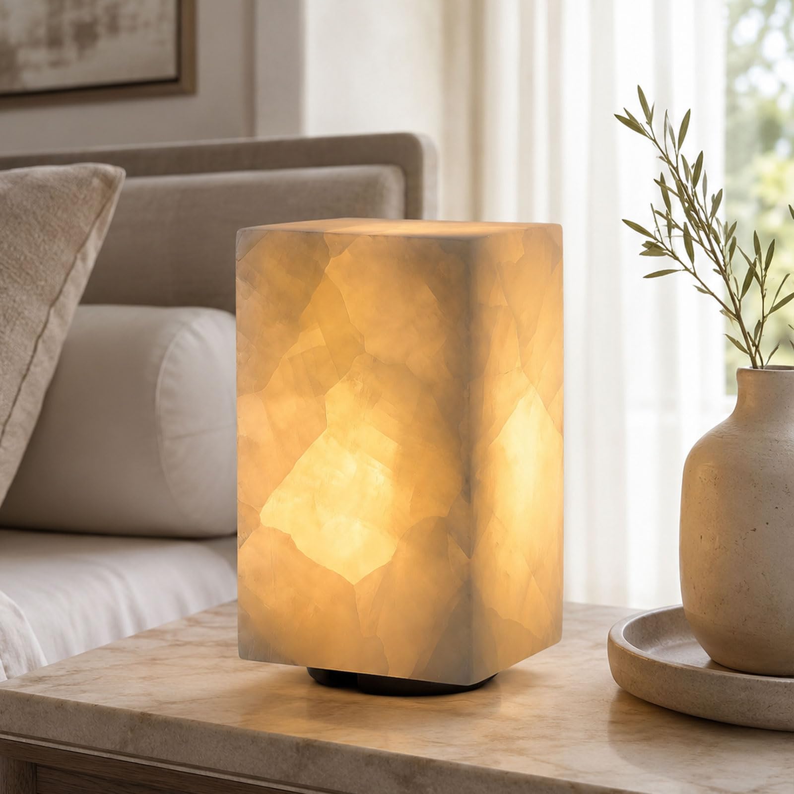 KlkrzJwy Alabaster Table Lamp Rechargeable Cordless Touch Table Lamp Natural Marble Bedside Lamp With Stepless Dimming & 3-Color Temperatures Small Stone Night Light For Bedroom Living Room Office