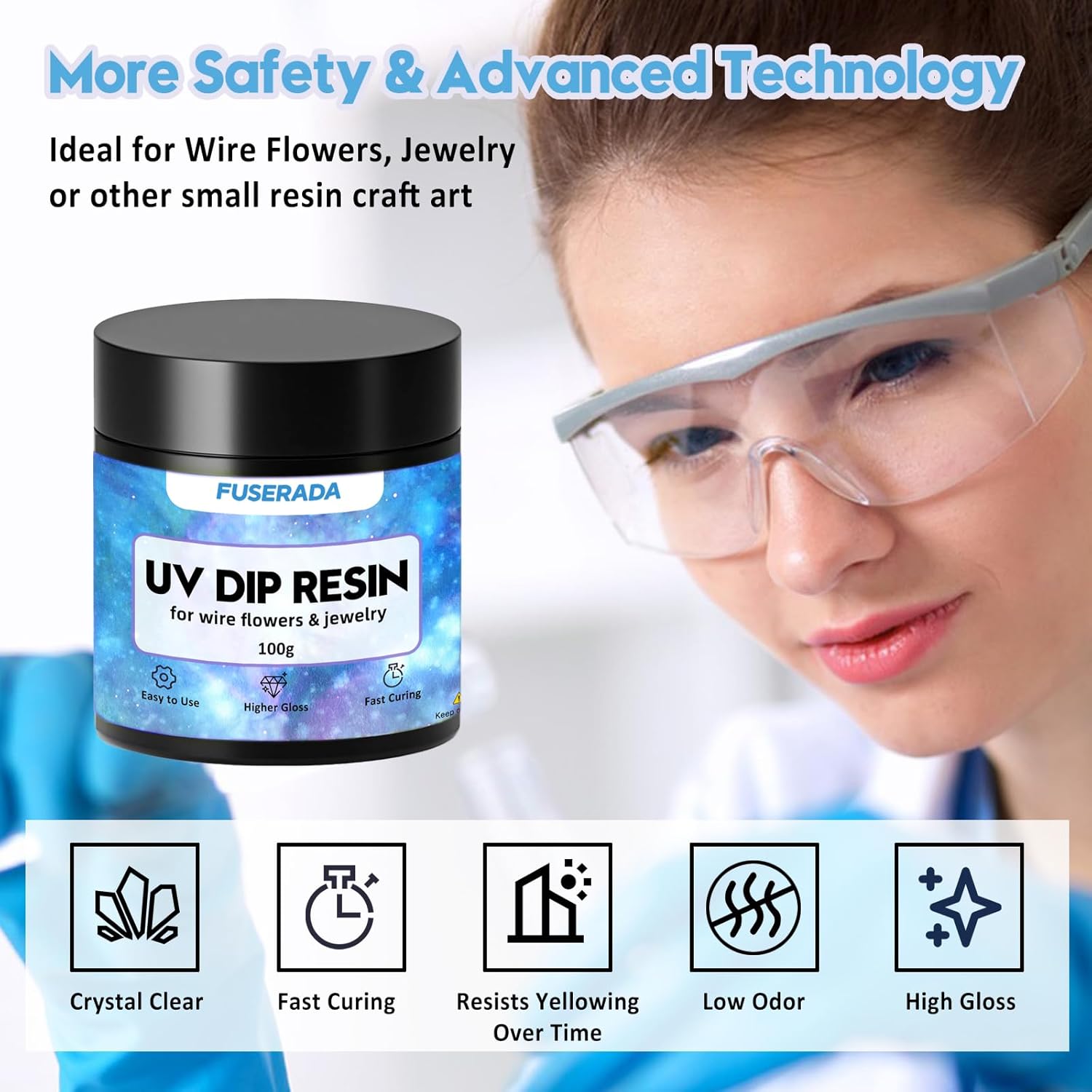 25PCS UV Dip Resin Kit for Wire Flowers Jewelry, 100g UV Dip Resin with Light Set, Crystal Clear Fast Curing Resin, Silicone Mat, UV Dip Epoxy Resin Jewelry Making Kit Supplies, DIY Art Crafts