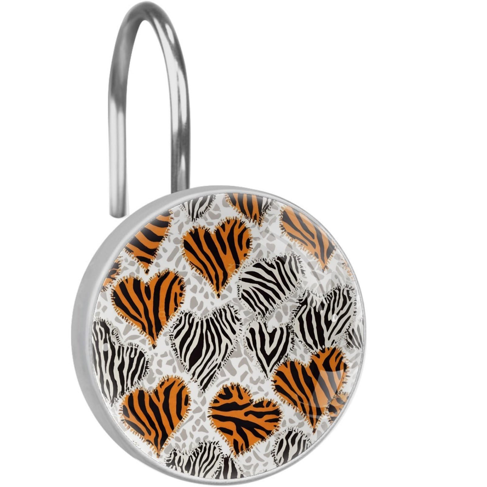 VAPOKF Decorative Shower Curtain Hook, Tiger Zebra Print Rustproof Stainless Steel Shower Curtain Hook for Bathroom, Shower Curtain Hangers for Shower Rod