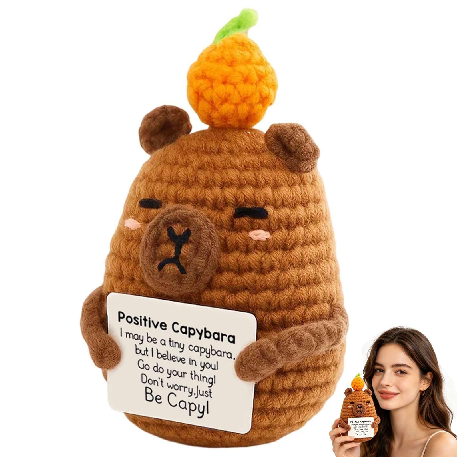 WQorphix Positive Crochet Animals, Capybara Gifts for Emotional Support, Handmade Crochet Capybara Decor, Positive Gifts for Women