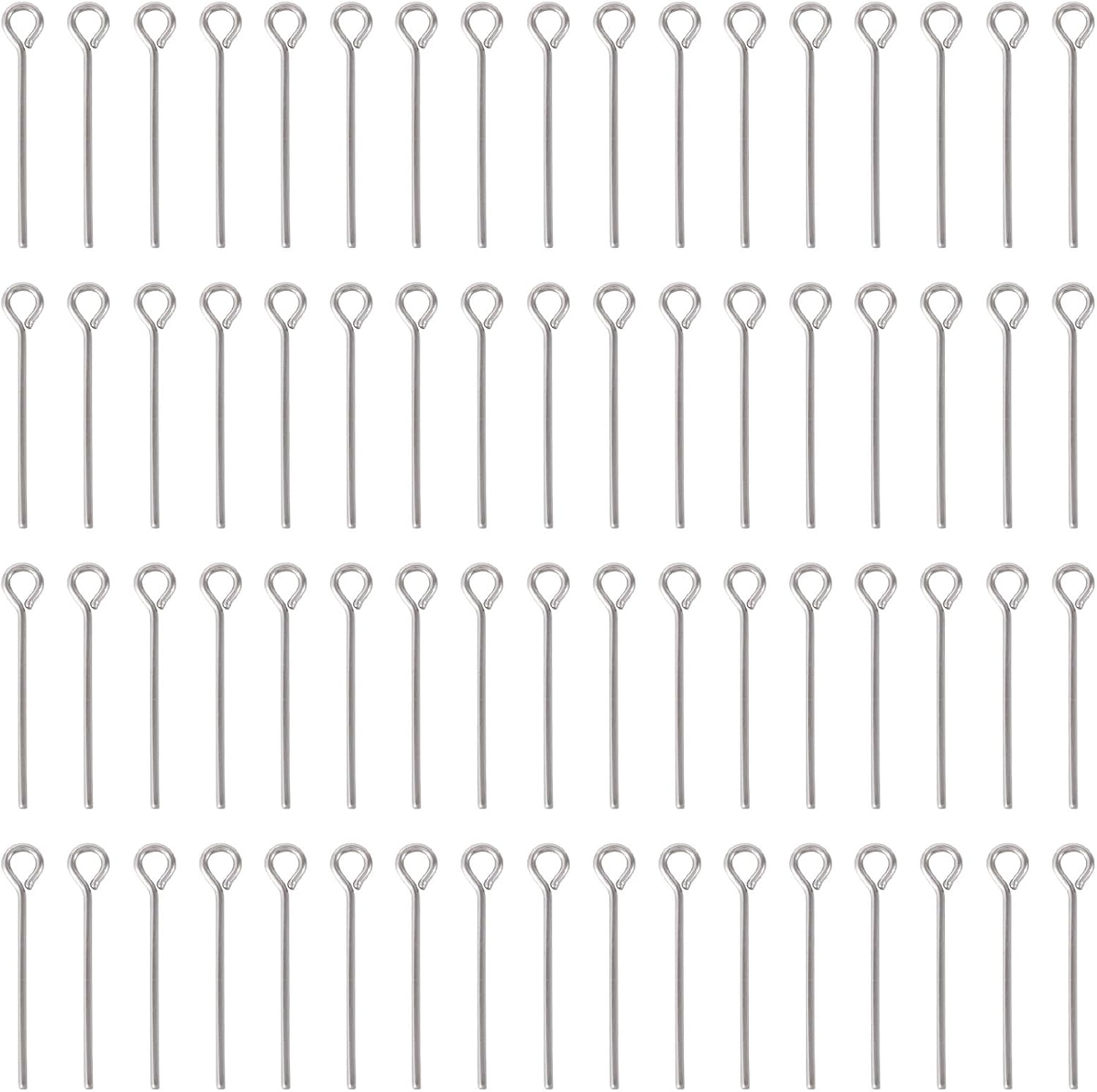 Pandahall 1000pcs Stainless Steel Eye Pins 21 Gauge Metal Open Eye Pins 3/4 Inch (20mm) for Jewelry Making