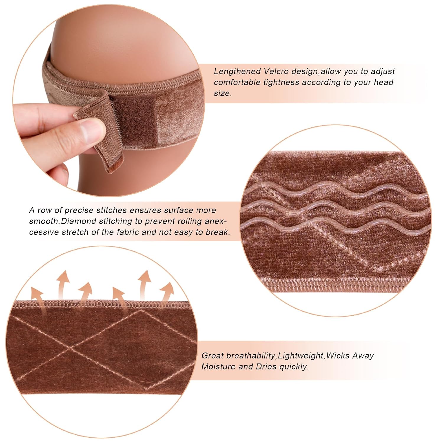 Wig Grip Band Flexible Velvet Scarf Adjustable Comfort Headband Wig Comfort Non-Slip Adjustable Fasten Wig Bands with Wavy Silicone (Brown) image 4