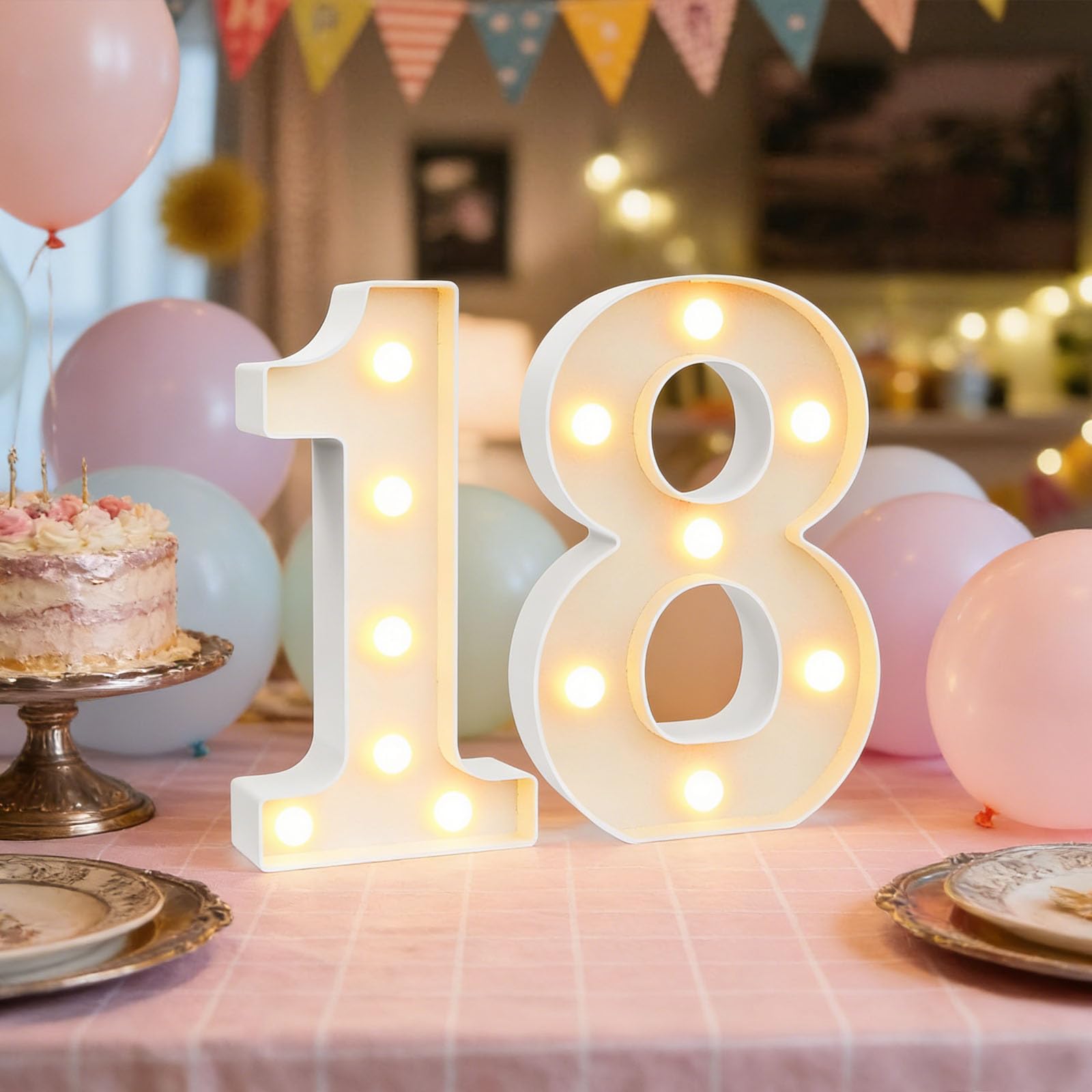 18 Warm White LED Light Up Marquee Letters, Battery Powered Decorative LED Letter Lights, Alphabet Light Up Letters for Wedding Birthday Party,Holiday Lamp or Home Bar Decoration (Numbers 18 )