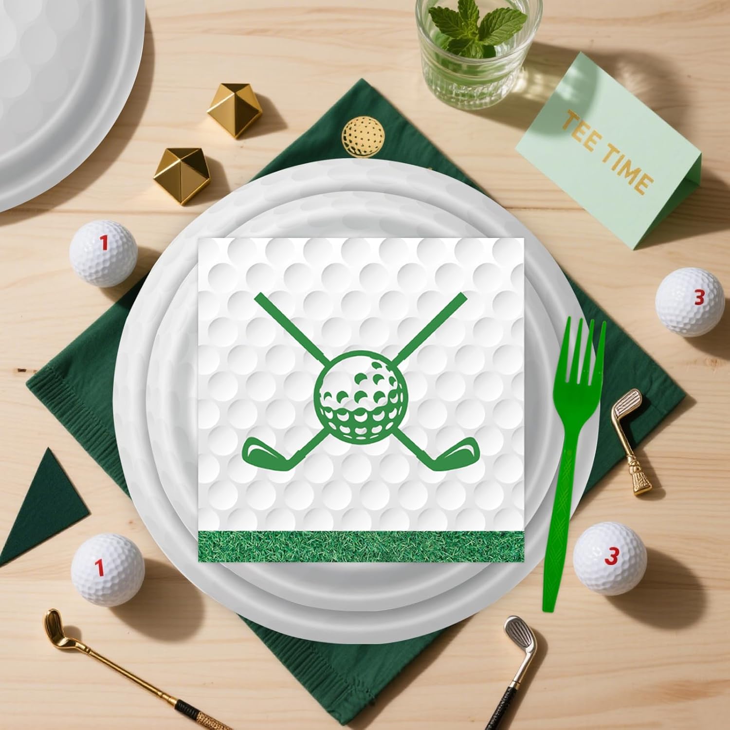 96 Pcs Golf Plates and Napkins Party Supplies, Golf Ball Birthday Paper Plates Napkins and Forks Disposable Tableware Set for Sports Theme Party Decorations Serves 24 (Golf) - Image 5