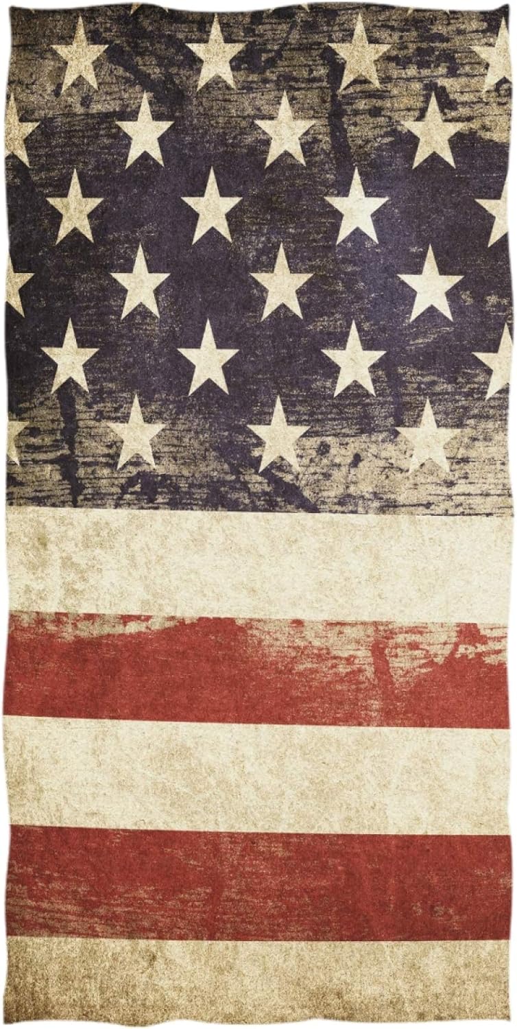 Pfrewn Grunge American Patriotic Bath Towels 64x32 in Retro Vintage USA Flag Bath Sheets Soft Absorbent Guest Bathroom Towel for Gym Spa Beach Swimming Home Decor