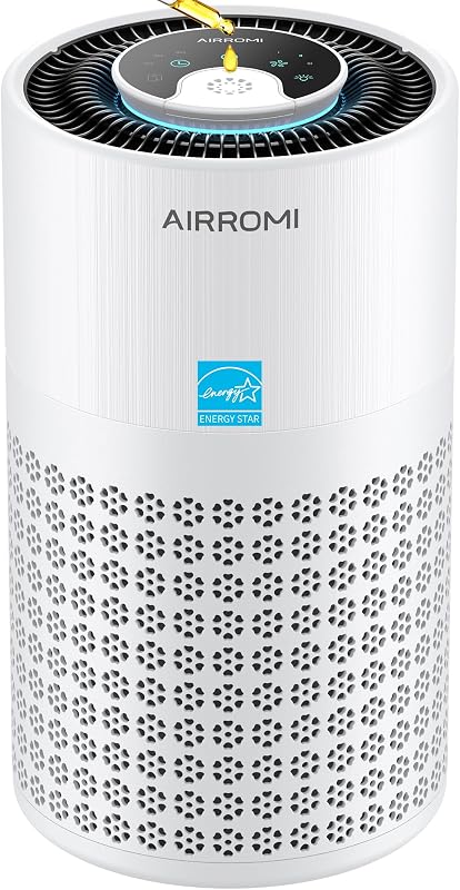 AIRROMI Air Purifier for Bedroom with HEPA 3-in-1 Filter, Pet Air Purifier for Home Cat Pee Smell, Covers Upto 990 Ft², Quiet 360° intake Air Cleaner for pet hair,allergies,Dust,Smoke A2001 White