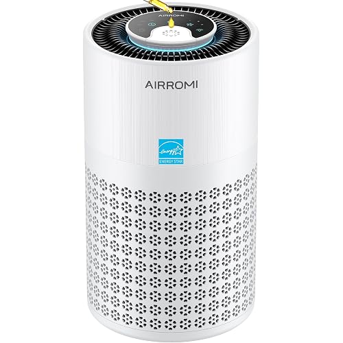 AIRROMI Air Purifier for Bedroom with HEPA 3-in-1 Filter, Pet Air Purifier for Home Cat Pee Smell, Covers Upto 990 Ft², Quiet 360° intake Air Cleaner for pet hair,allergies,Dust,Smoke A2001 White