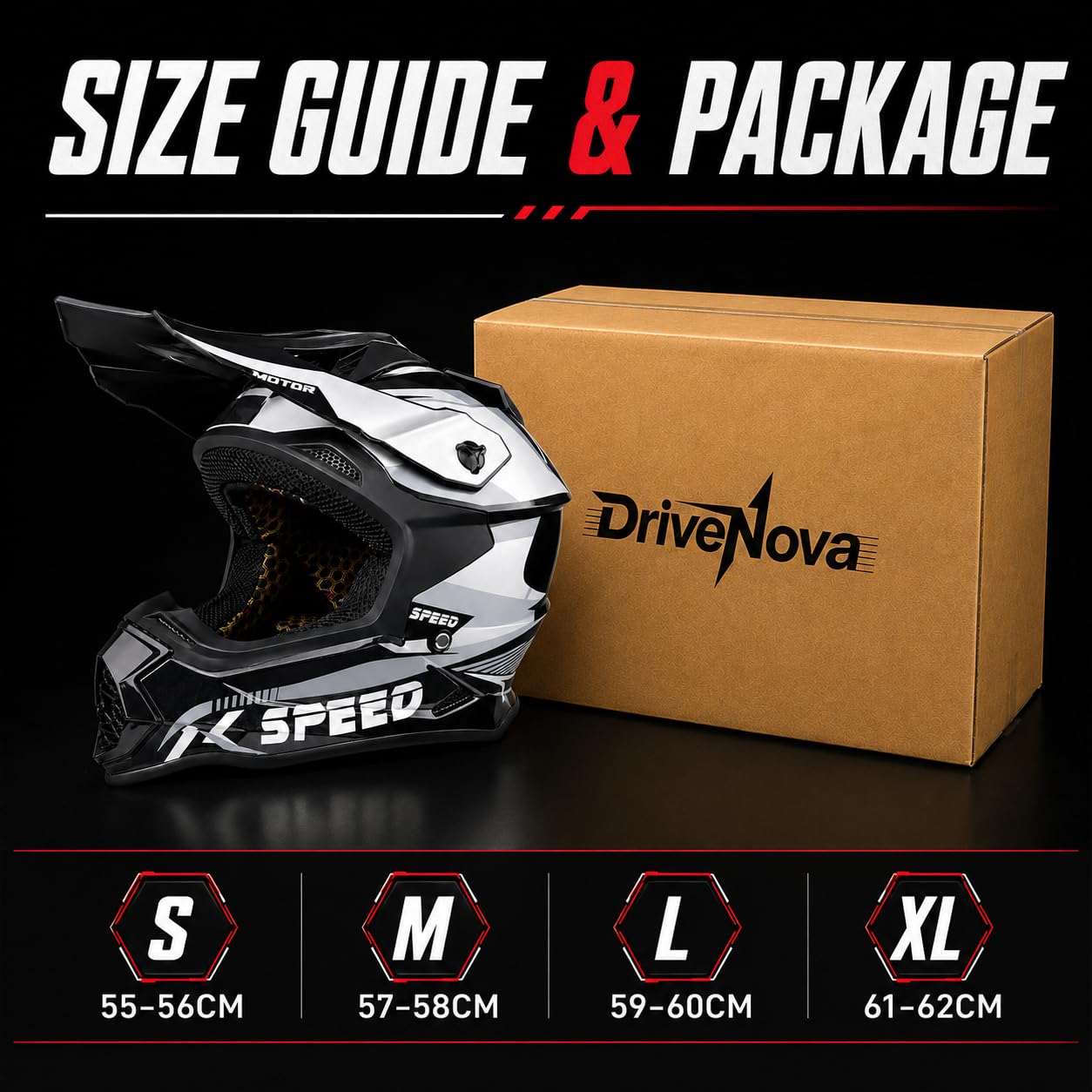 Casco Motocross Adulto, Casco Moto per Cross, Enduro, Quad e Fuoristrada
