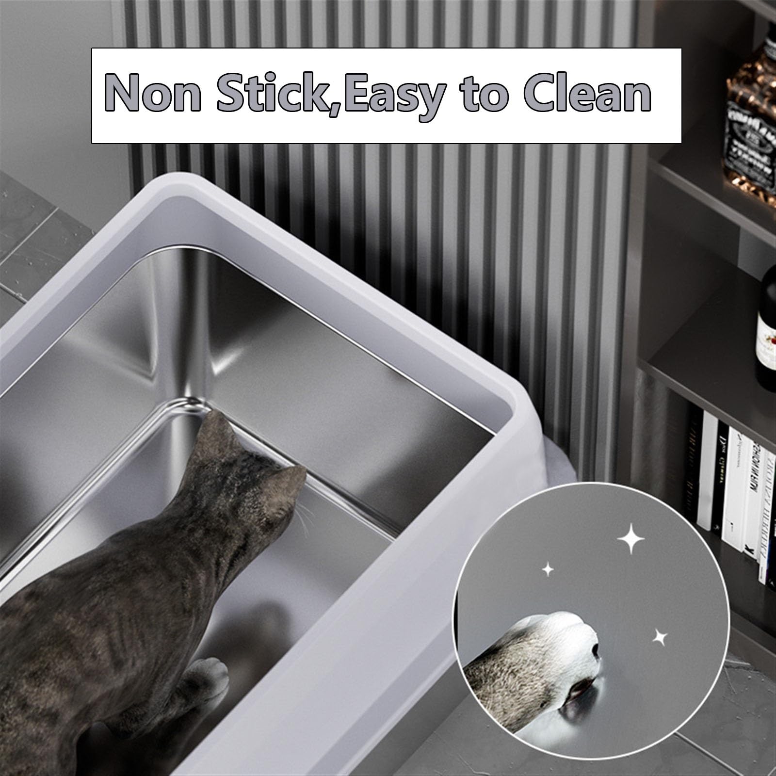 Lettiera per Gatti Lettiera for gatti in acciaio inox, grande lettiera in metallo for gatti e conigli, antiruggine, superficie liscia antiaderente, 23,62" L x 17,72" W x 9,84" H Toilette per Gatti(Dar