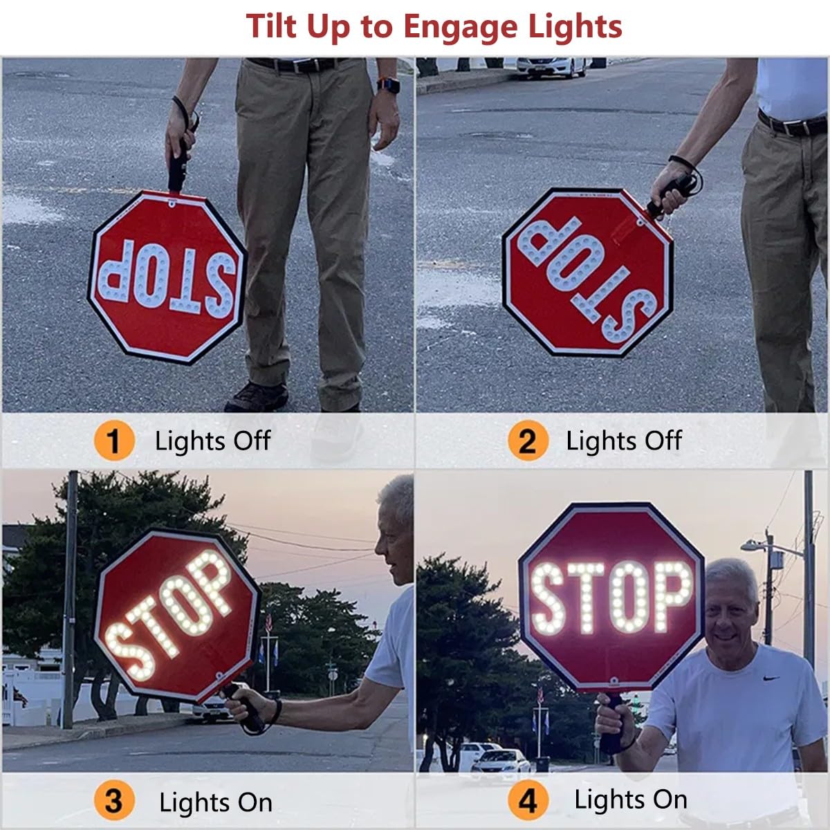 Letrero de Parada y Baja Velocidad LED Soble Cara de 18", Señal de Parada y Baja Velocidad Recargable, Señal de Control Tráfico con Luces LED Intermitentes