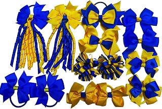 School BUndle Royal Blue Yellow Hair Accessories Ribbon Hair Korkers Bow Bobbles Clips Scrunchies 14 ITEMS