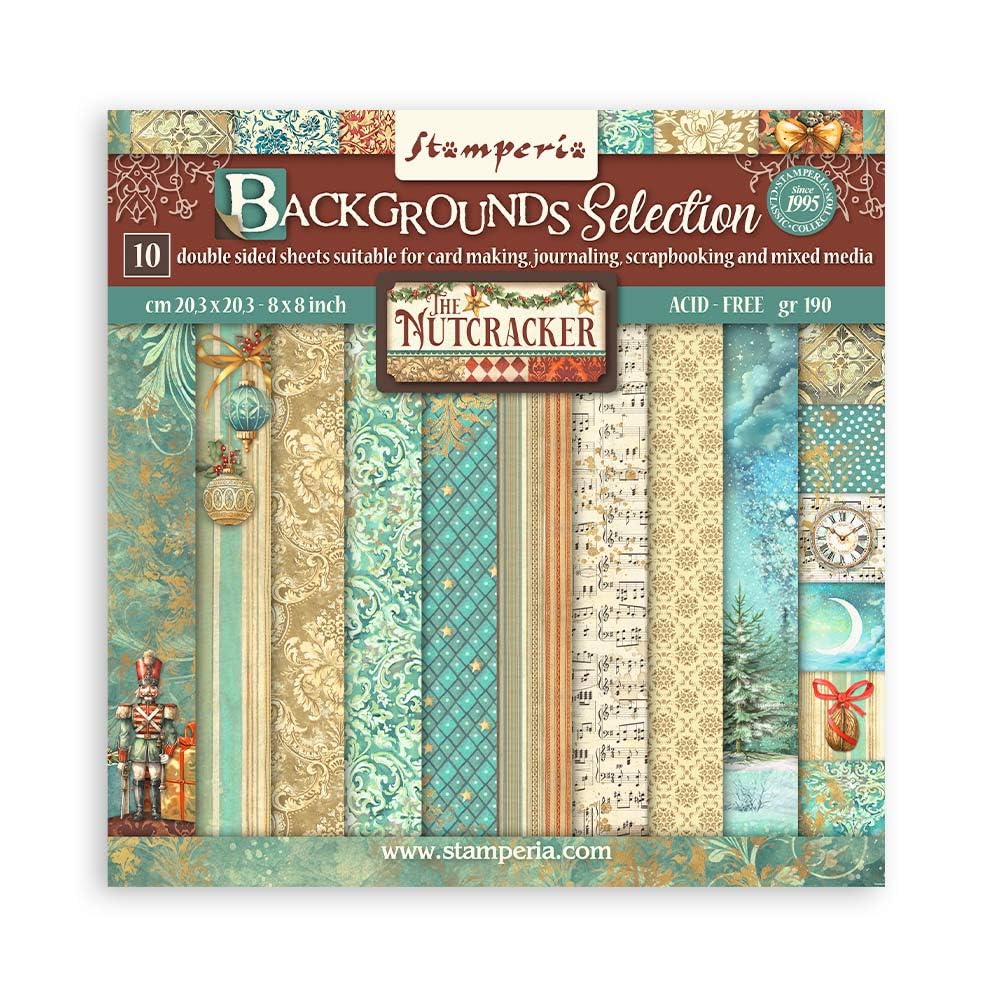 Stamperia - Scrapbook Paper Pad for Scrapbooks, Albums, Cards, Bullet Journals and More, Acid Free, Double-Sided, Perfect for Crafts and Gifting (The Nutcracker Backgrounds) (20.3 x 20.3 cm)