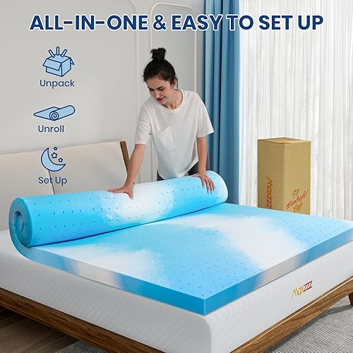 Miniatura 8 de Cubrecolchón de espuma viscoelástica de tamaño matrimonial de 3 pulgadas con infusión de gel para aliviar la presión, almohadilla de espuma