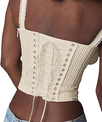 Women's Lace Up Cami Corset Tops Cold Shoulder Zip Side Ties Back Sexy Going Out Bodyshaper Bustier Top