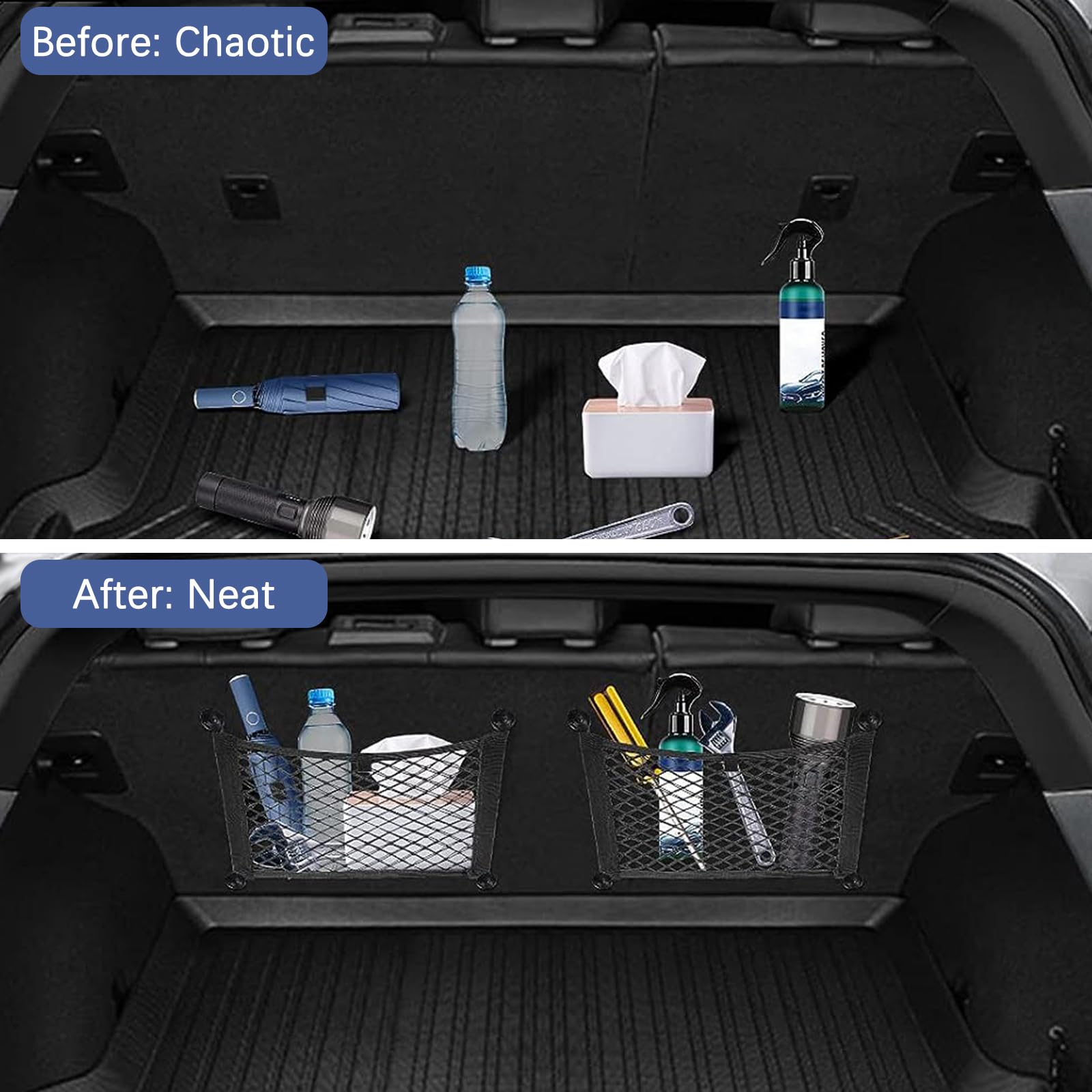 Rete Portaoggetti Auto Universale - 2 Pezzi 40x25 Cm - Per Bagagliaio E Pannelli Porta