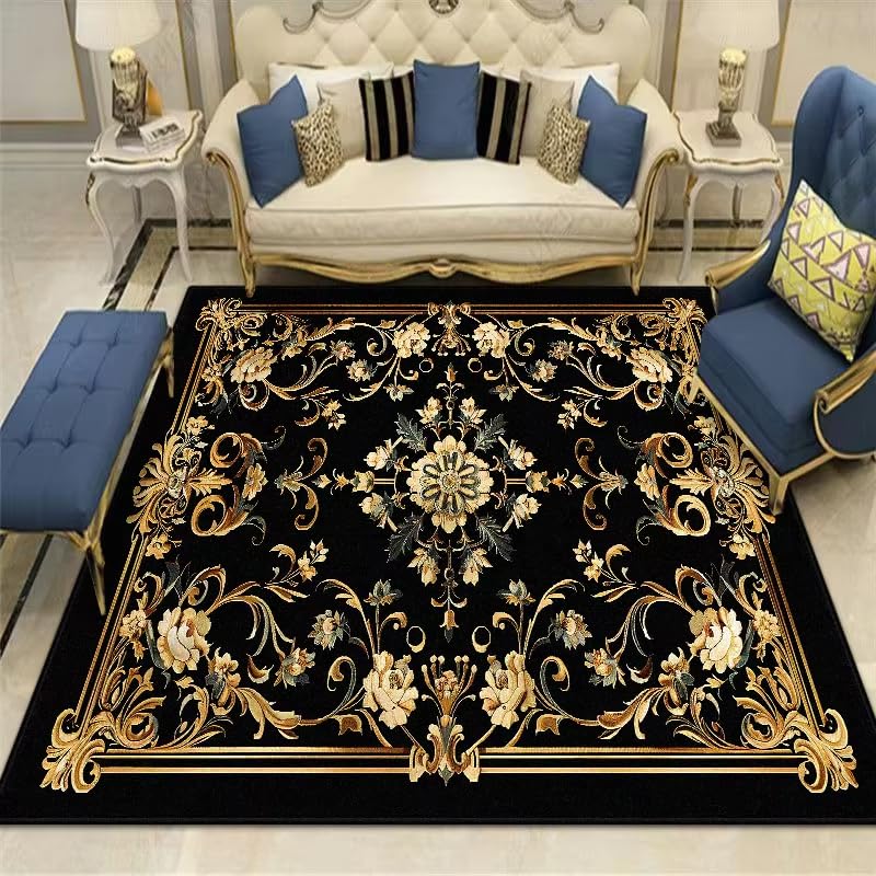 Tapis lavable grand format pour salle à manger et salon rétro