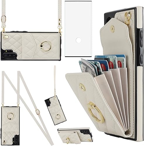 Asuwish Funda de teléfono para Samsung Galaxy Note 10 Plus Note10+ 5G, funda tipo cartera con protector de pantalla y anillo cruzado con bloqueo