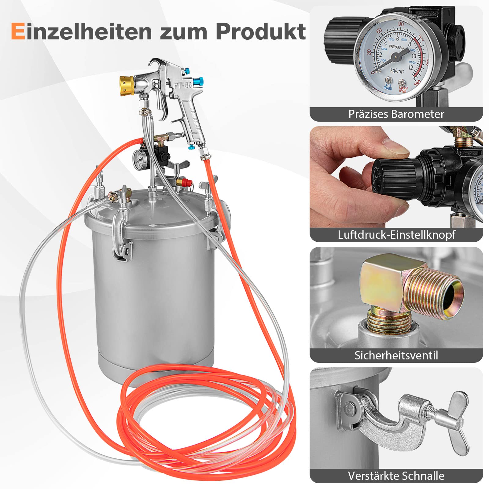 GYMAX Farbspritzpistole mit 15L Druckbehälter, Lackierpistole, Wandfarbe Sprühsystem, Farbsprühsystem zum Auftragen von Wasserfarbe, feine Oberflächen für Innen- und Außenprojekte