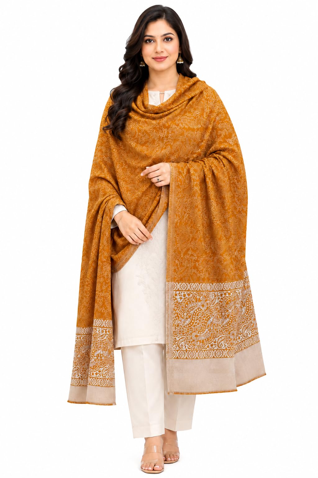 vloom Women's Kashmiri Jacquard Paisley Winter Shawl | Warm Ethnic Wrap | Mustard-picture-45