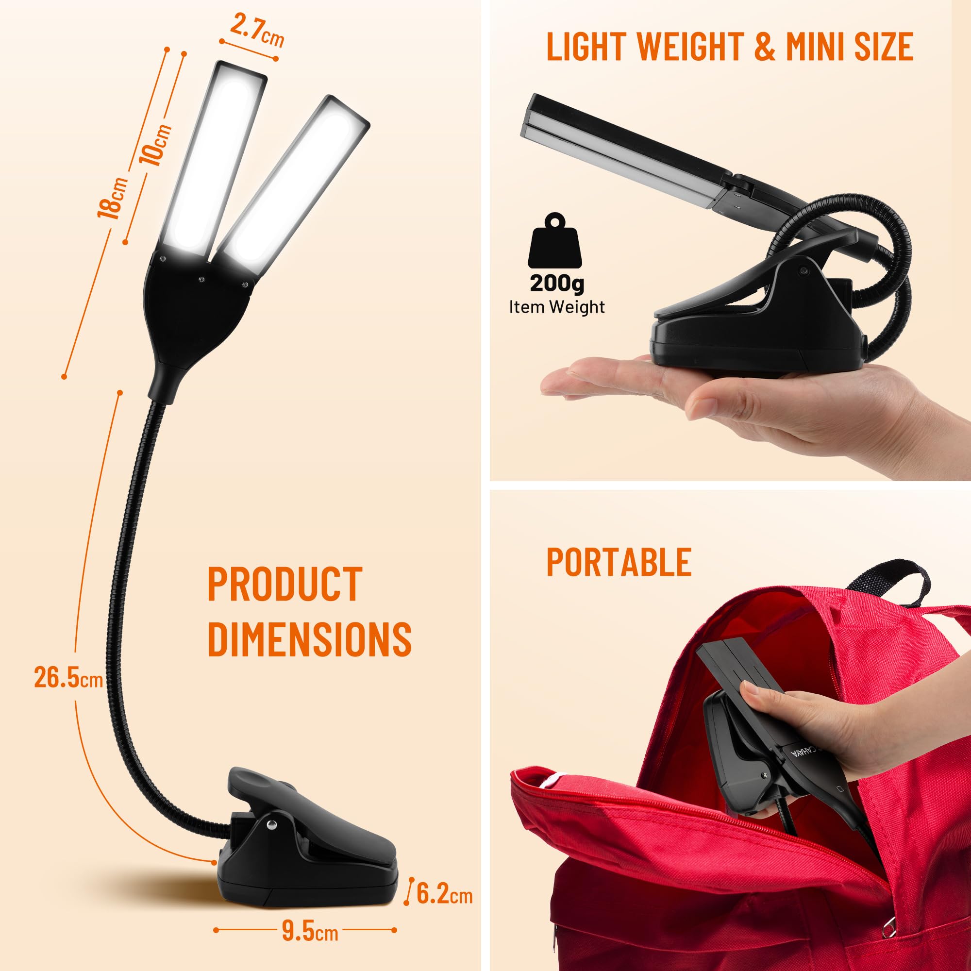 CAHAYA Lámparas Para Atril LED Con Botón Táctil Lámpara de Lectura de 28 LED Con Pinza 3 Modos de Temperatura de Color Cuello de Cisne Giratorio 360° Luz Para Libros