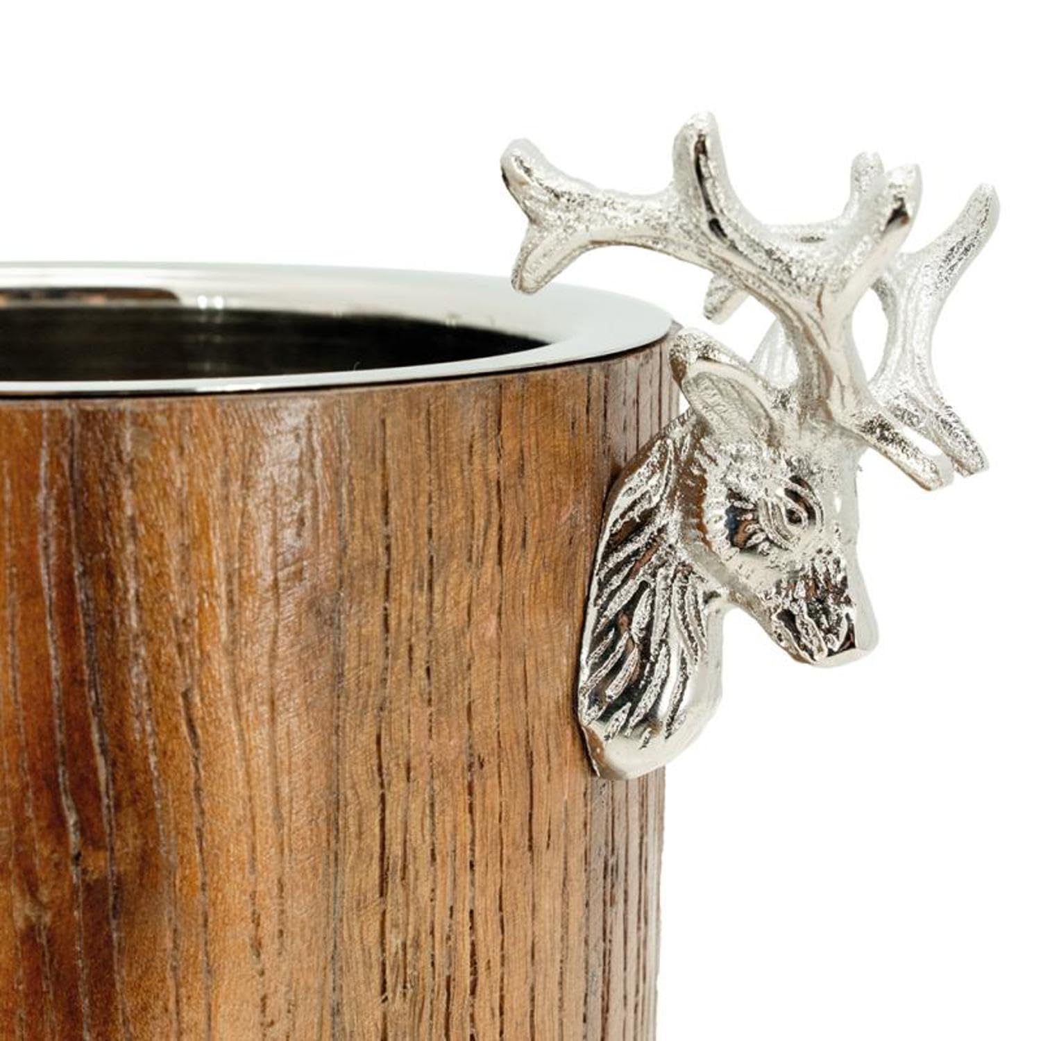 AUBRY GASPARD - Seau À Champagne Cerf en Bois Recyclé et Aluminium - Modèle Élégant avec Seau en Métal Amovible - Dimensions 28X17X20 cm - Couleur Naturelle