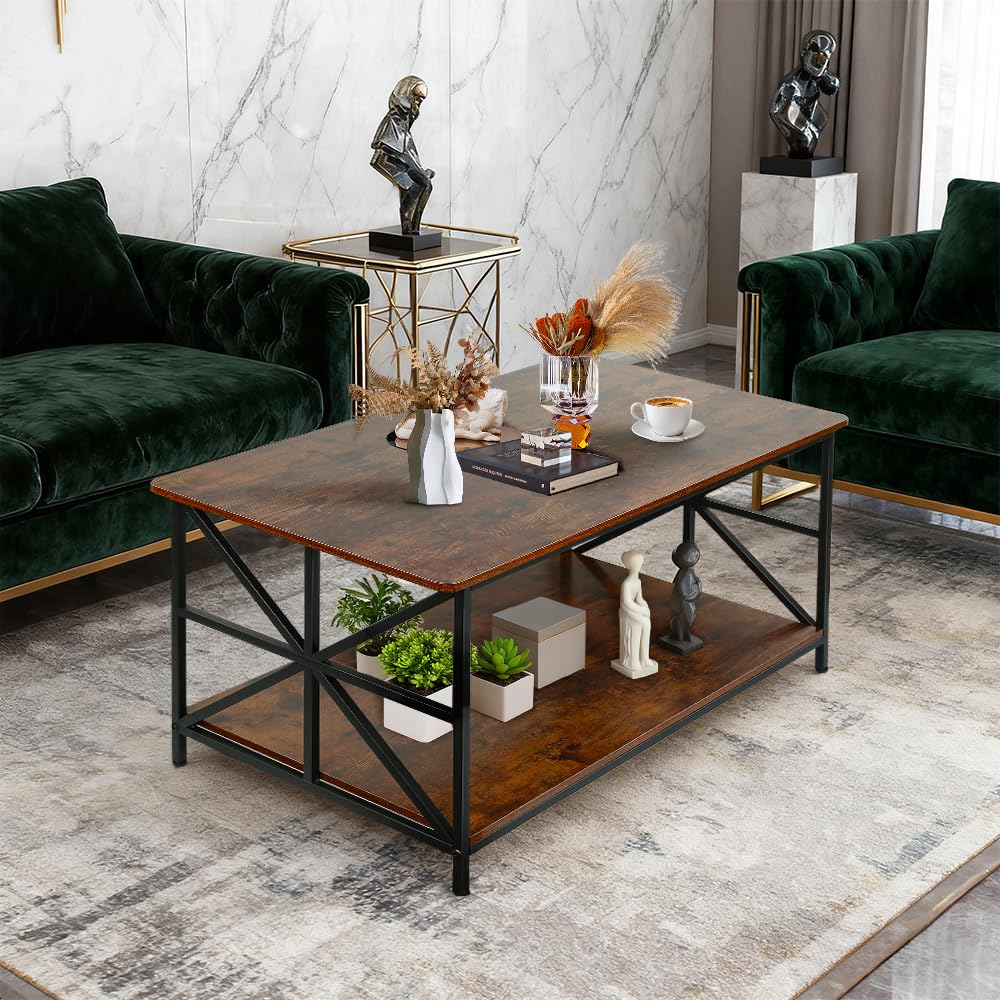 HUOLE Tavolo Basso, Tavolo da Salotto, Buffet Basso, con Scomparto Aperto, Struttura in Acciaio a Forma di X, 100 * 52 * 47,5 cm (L)