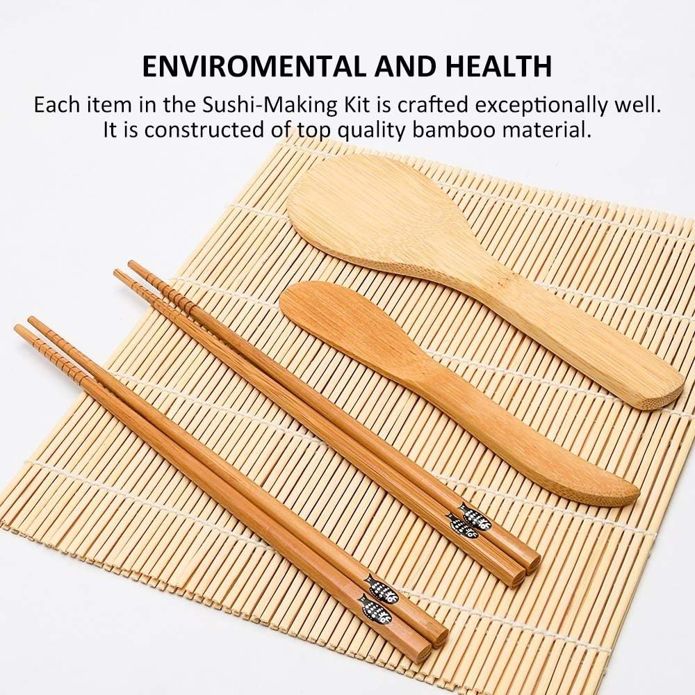 Sushi Making Kit Full Sushi Set for Beginners Sushi Bazooka Maker DIY Sushi Roller Machine with Natural Bamboo Sushi Mats Chopsticks Rice Paddle Spreader, Avocado Slicer, Sushi Knife -16 PACK