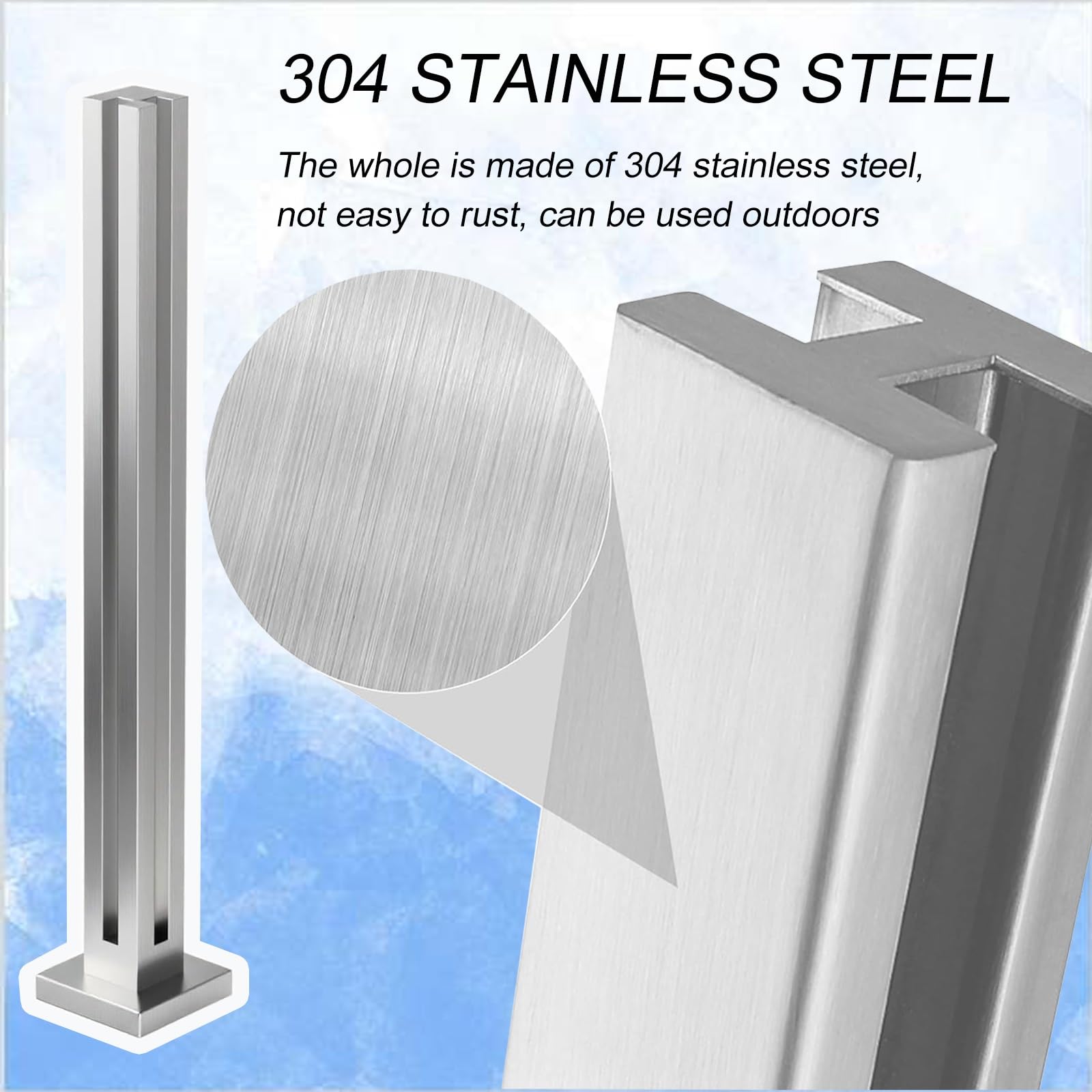 Geländersystem für Balkon und Treppe, Edelstahl, Glas, 100,1 cm, einfache Installation, Poolzaun mit Schlitzen, Basis, silberfarbener Mittelpfosten für Sicherheit und Stil