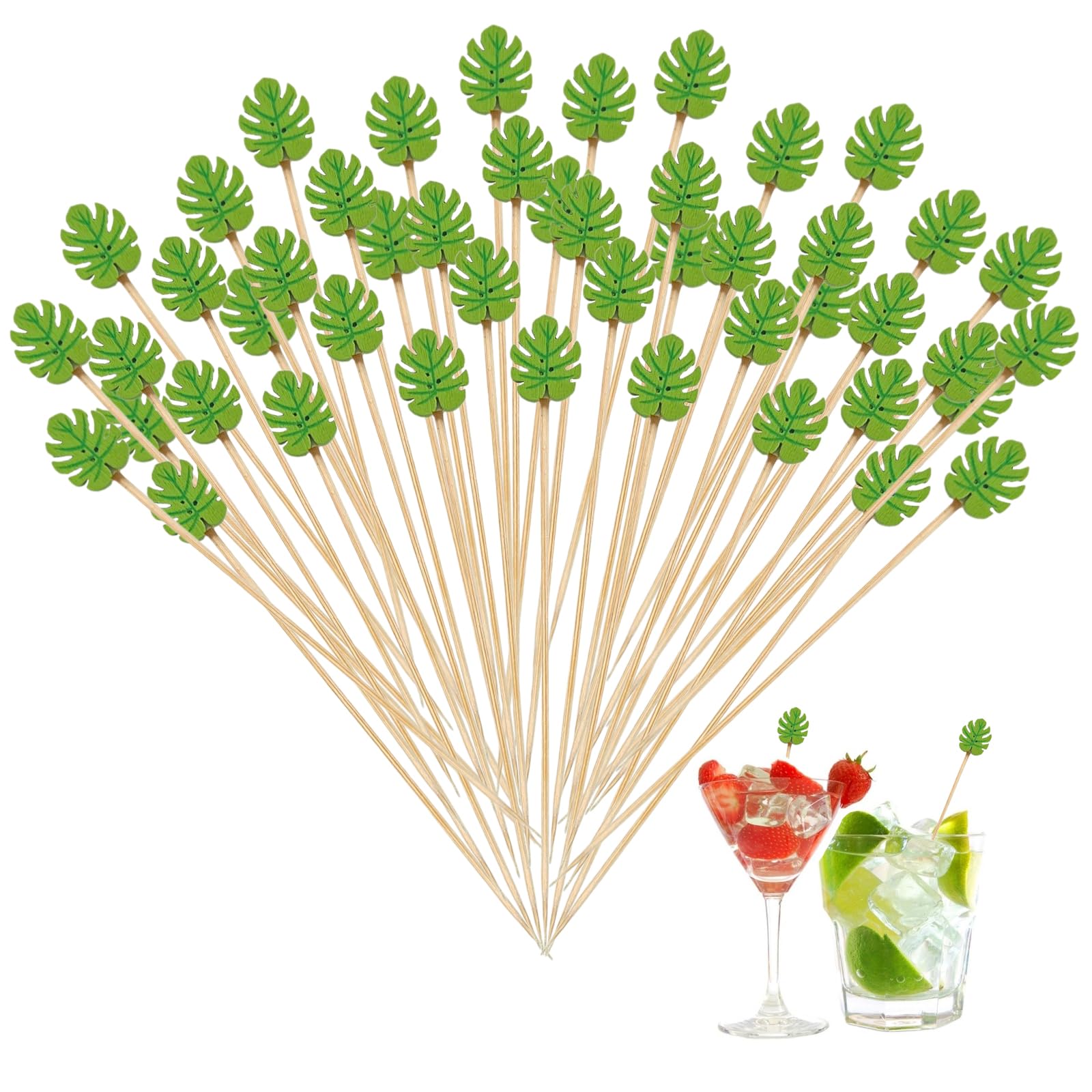 Amazon.com | 120 Pcs Monstera Leaf Cocktail Picks 4.7" Drinks Fruits  Hawaiian Party Food Garnish Skewer Sticks St. Patrick's Day Decorations  Supplies Cowboy Handmade Bamboo Toothpicks: Cocktail Picks