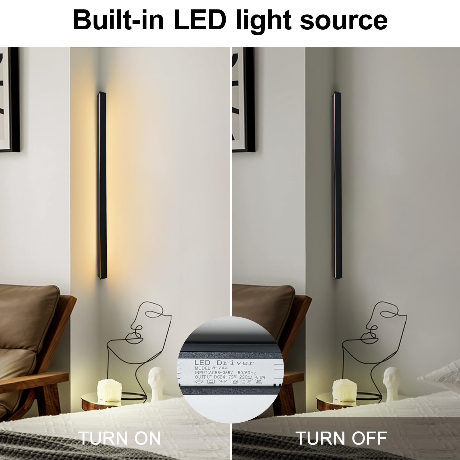 Kinkiet ścienny 31,5 "Czarny Linear LED Kinkiet narożny Długie Kinkiety LED Lampy narożne do salonu, sypialni, pokoju zabaw Twórz żywe imprezy w pomieszczeniach