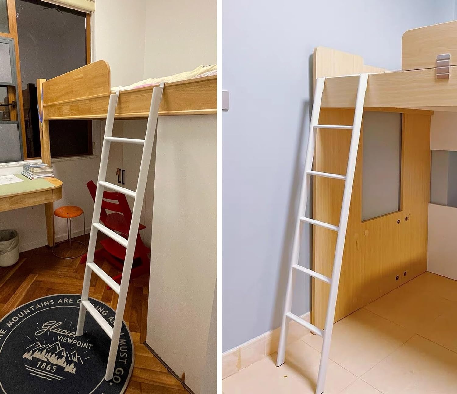MANUKS Scaletta per Letto a Castello in Metallo con Ganci, Scala a Castello Bianca per Camper per La Scuola del Dormitorio, Scaletta per Letto Singolo Regolabile (140cm/55")