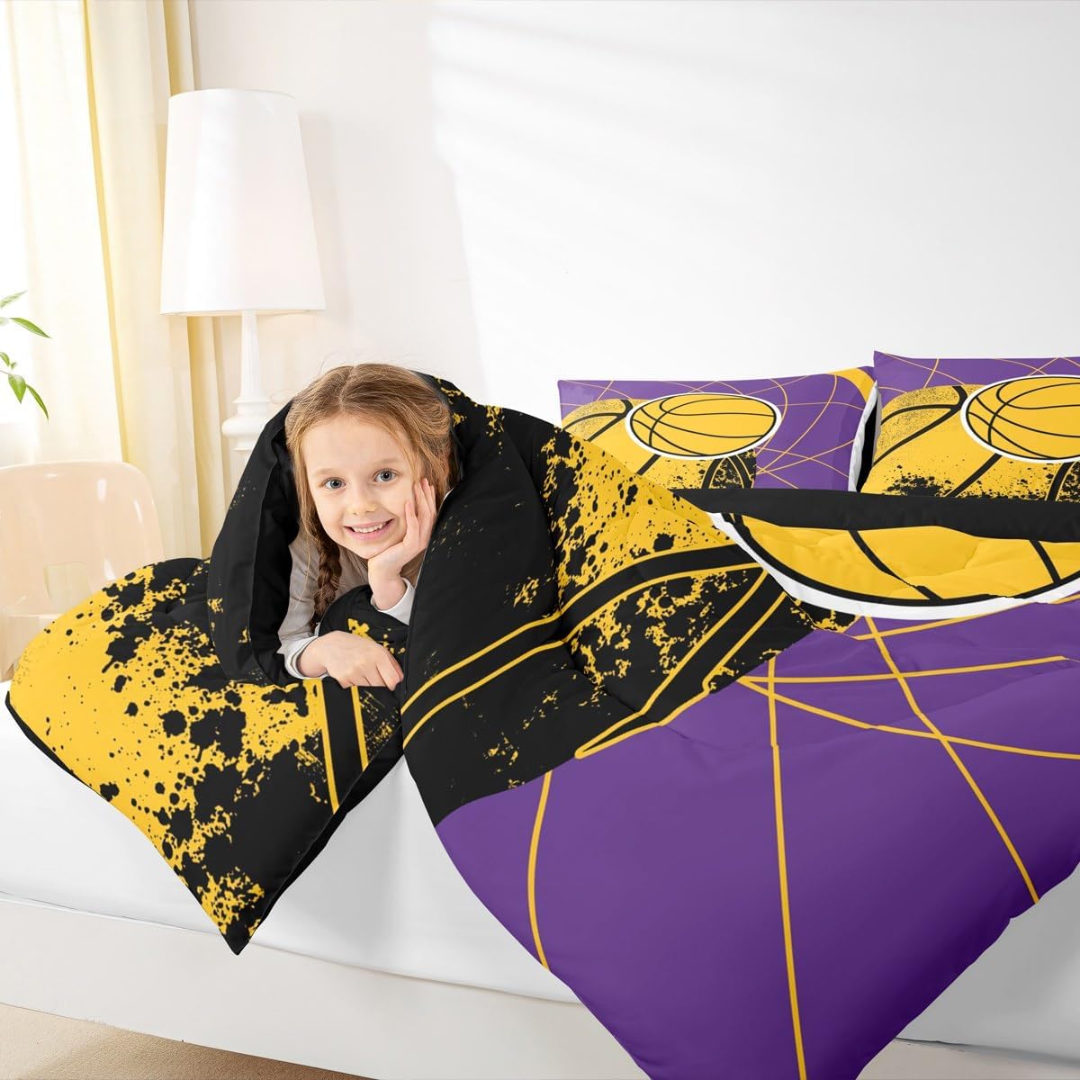 Feelyou Basketball Teams Comforter Set All Season Gaming Sports Bedding Set with 1 Pillow Cases Kids Twin Bedclothes Gift for Basketball Lover Decor Ball Games Duvet Quilt Soft Lightweight
