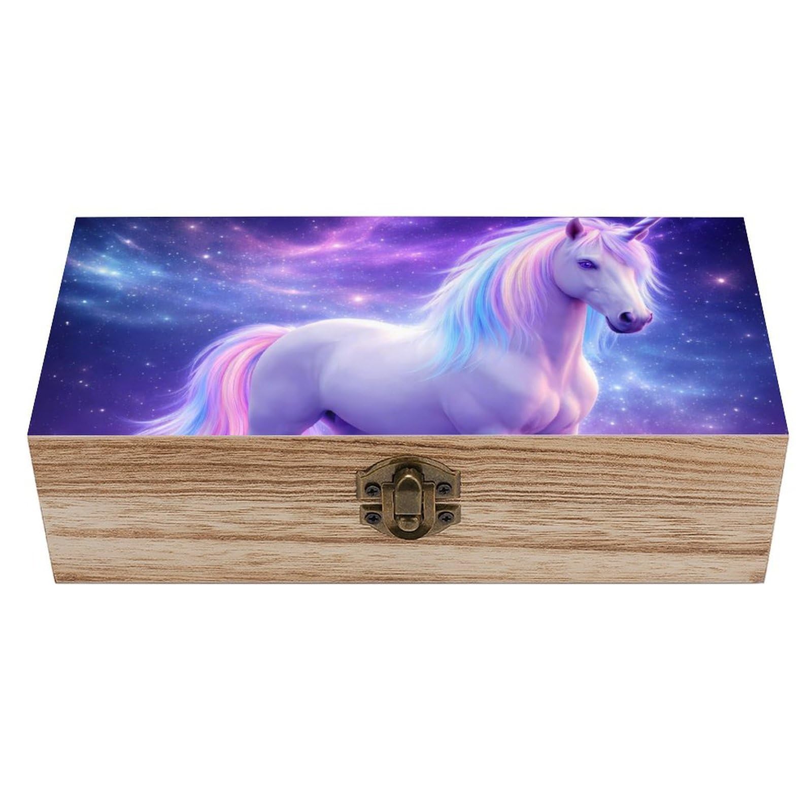 SMAZDFXX Magical Unicorns Art Wooden Storage Box With Hinged Lid Decorative Front Clasp Keepsake Boxes