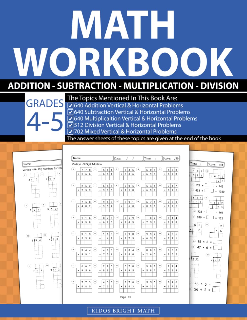 Math Workbook Grades 4-5: 4th-Grade and 5th-Grade Math Drills Worksheets, 3134 Vertical & Horizontal Addition, Subtraction, Multiplication and ... Practice, Perfect for Ages 9 to 11 Years Old