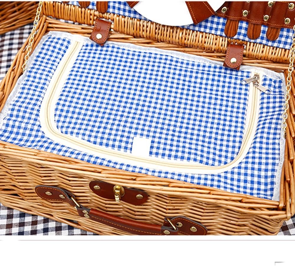 Picnic Basket Set Handmade Wicker Picnic Basket for 4 Person with Waterproof Picnic Blanket Picnic Hamper Set with Cutlery Suitable for Picnics and Camping by The Lake Beach
