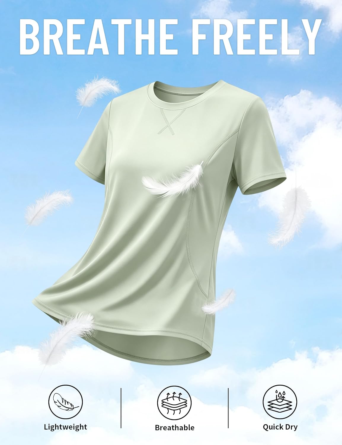 Quenteen Women's Short Sleeve Sun Shirt - UPF50+ Breathable Quick-Dry Lightweight Stretch Top for Yoga Running Daily Wear