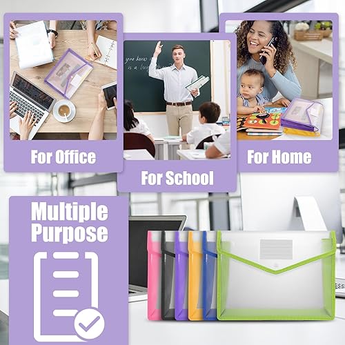Miniatura 7 de Carpeta de documentos expandible tamaño A4, multicolor, paquete de 6 sobres de plástico con cierre a presión, bolsa de archivos transparente