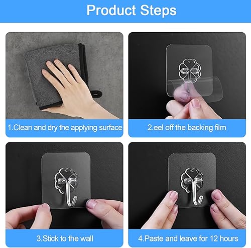 Miniatura 4 de 10 ganchos de pared adhesivos transparentes, resistentes sin taladrar para el hogar, baño, cocina y oficina
